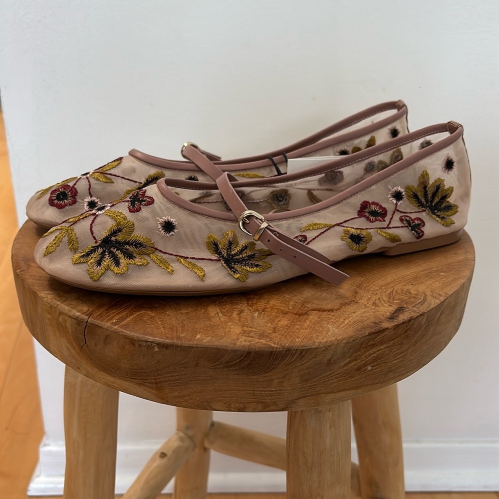 Zara - Floral Embroidery Mesh Ballet Flats